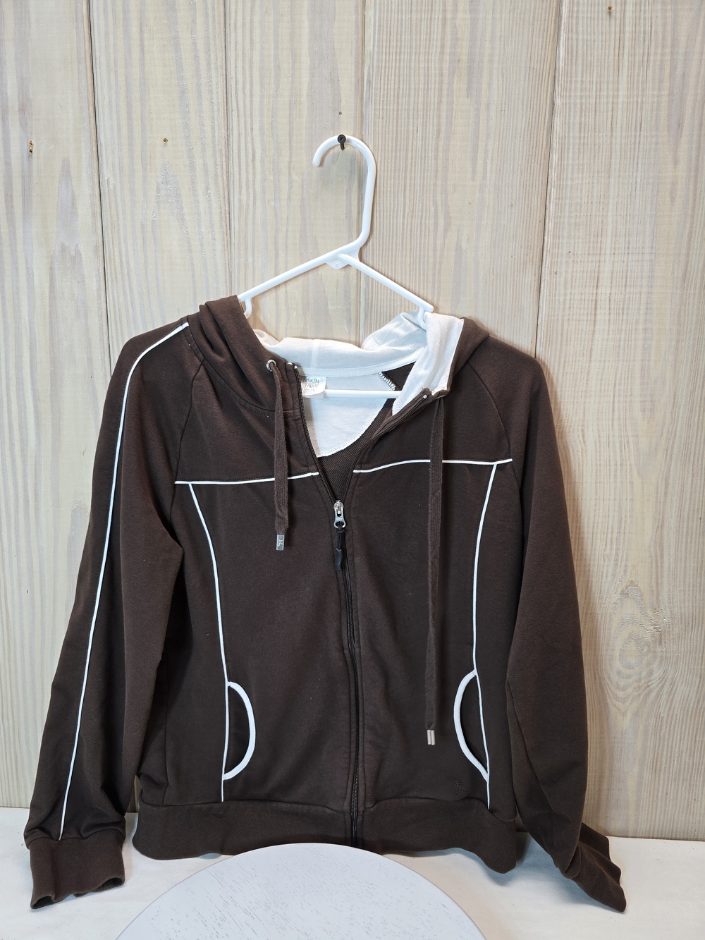 Danskin Now Brown Zip Hoodie with White Piping